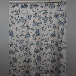 Winter Christmas Shower Curtain White Navy Blue 32" × 32" Bath